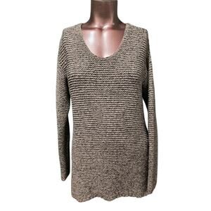 PureJill Variegated Hi-Lo Tunic Sweater with Scoop Neck, Brown &‎ Beige, Sz XS